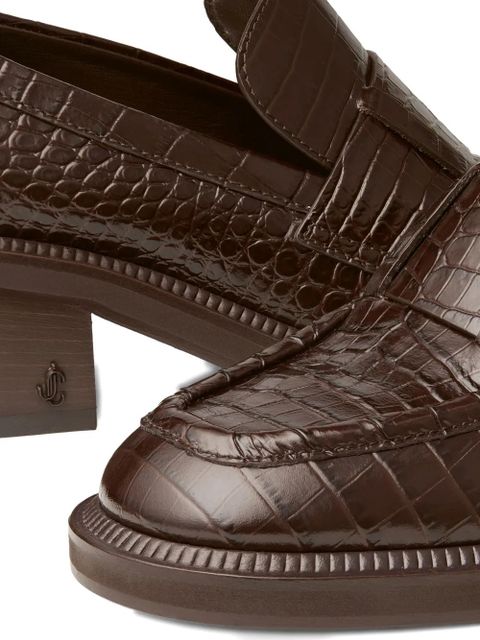 Jimmy Choo 50mm Tylor crocodile-effect leather loafer pumps - Brown