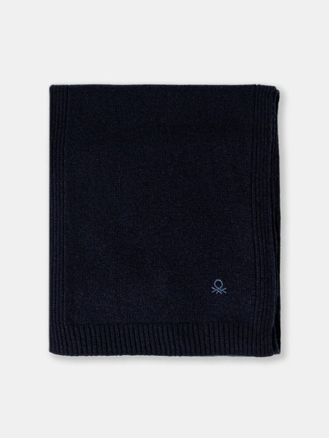 United Colors of Benetton szalik z dodatkiem wełny damski kolor granatowy gładki 122HDU01O