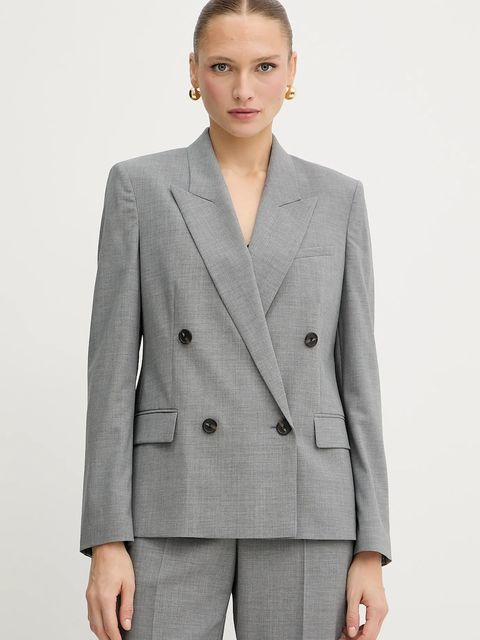 BOSS marynarka wełniana kolor szary dwurzędowa gładka 50543302 - zdjęcie produktu nr 1