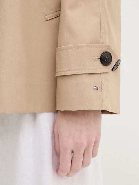 Tommy Hilfiger trencz bawełniany kolor beżowy przejściowy dwurzędowy WW0WW45618