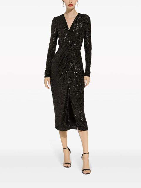 Dolce & Gabbana sequin-embellished V-neck minidress - Black