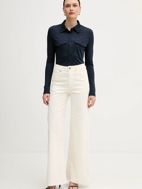 Sisley koszula damska kolor granatowy regular z kołnierzykiem klasycznym 54HXLQ09M