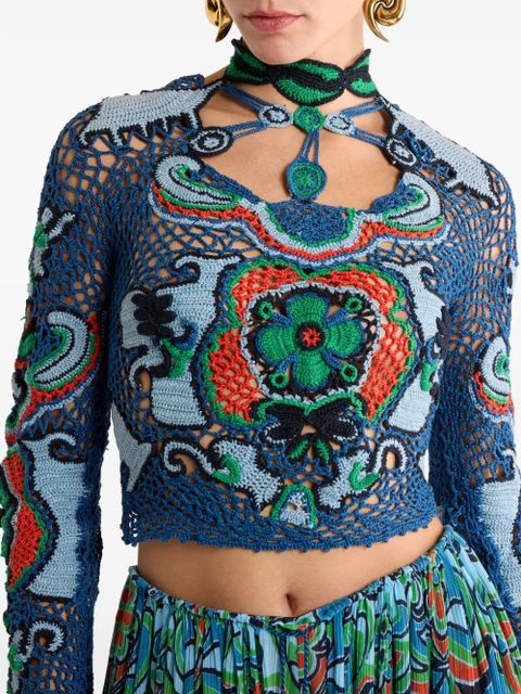 ETRO floral-motif cropped top - Blue