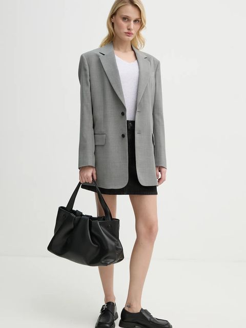 Filippa K marynarka wełniana kolor szary jednorzędowa gładka 29585