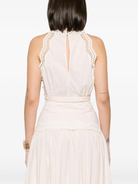 SANDRO Bruna lace-trim cropped top - Pink