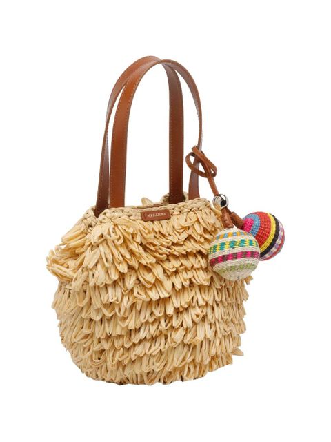 Aquazzura pompom raffia mini bag - Neutrals
