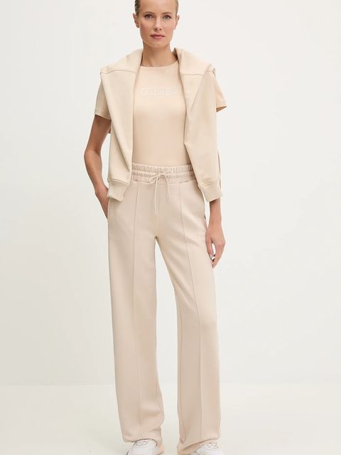 Guess spodnie dresowe YARROW damskie kolor beżowy z nadrukiem V5GB12 KCRU2