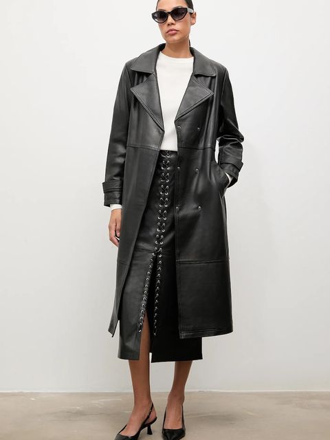 Answear.LAB płaszcz skórzany kolor czarny