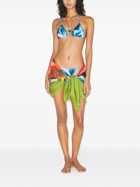 Jean Paul Gaultier Le Paréo rose-print fringed skirt - Green