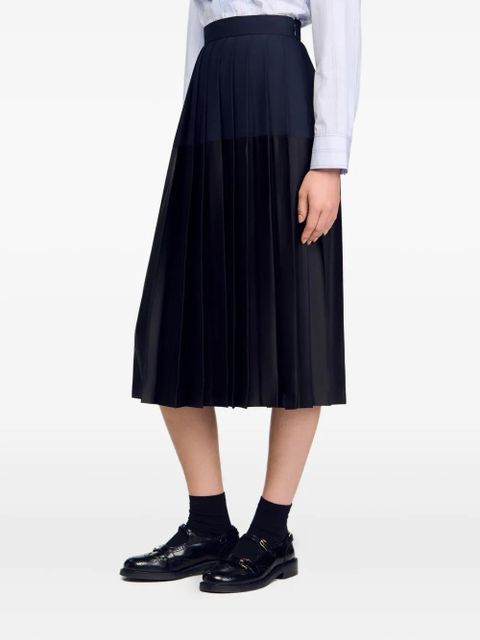 SANDRO pleated colourblock midi skirt - Black