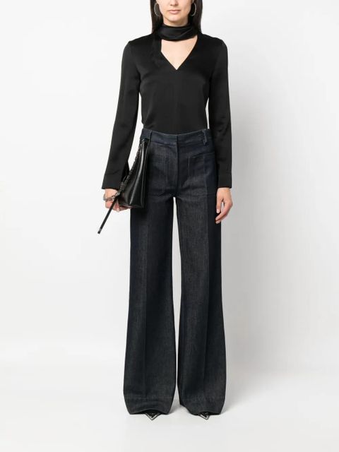 Victoria Beckham V-neck fringed satin blouse - Black