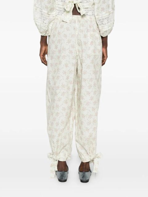 SANDRO Davi floral-print tie-detail trousers - Green