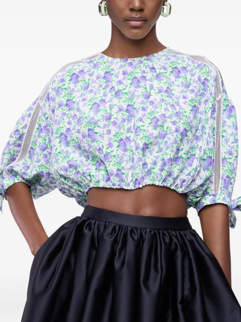 Rabanne floral puff-sleeved crop top - Purple - zdjęcie produktu nr 1