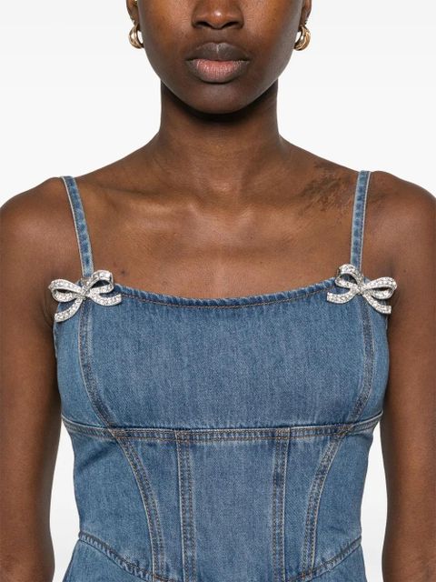 Self-Portrait denim flared mini dress - Blue - zdjęcie produktu nr 2