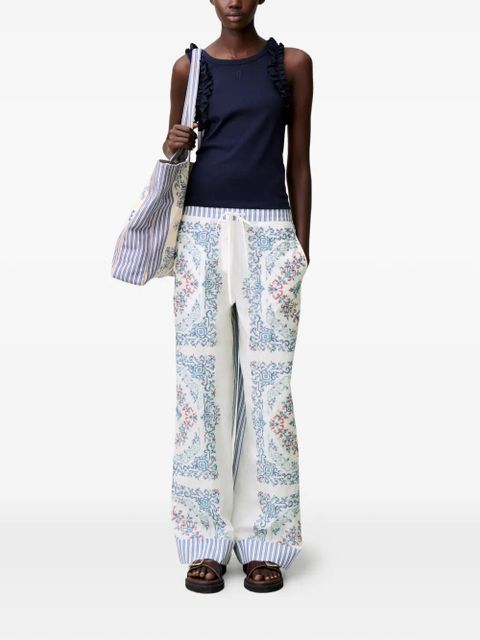 Claudie Pierlot striped-hem embroidered palazzo pants - White - zdjęcie produktu nr 2