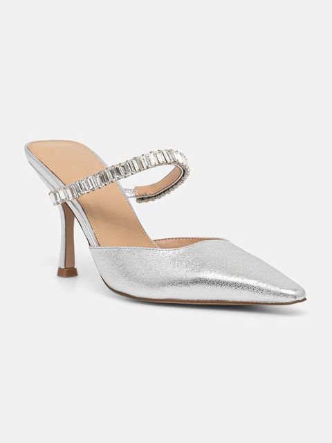 Steve Madden klapki skórzane Brecki-R damskie kolor srebrny na szpilce 11003897 - zdjęcie produktu nr 1