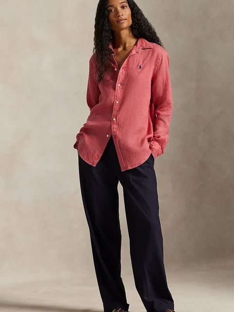 Polo Ralph Lauren koszula lniana kolor różowy relaxed z kołnierzykiem klasycznym 211970730