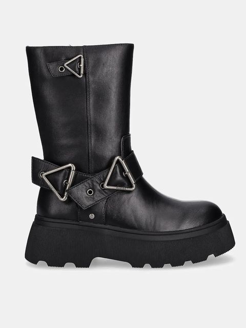 Guess botki skórzane NURIA damskie kolor czarny na płaskim obcasie FLFNUR LEA10 - zdjęcie produktu nr 2