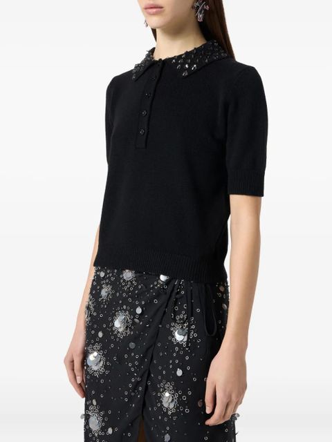 Blumarine embroidered wool polo shirt - Black