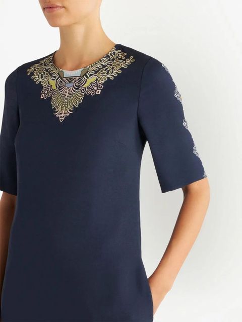 ETRO embroidered-design short-sleeve dress - Blue