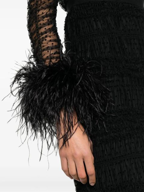 Self-Portrait feather-cuffs point d'esprit midi dress - Black