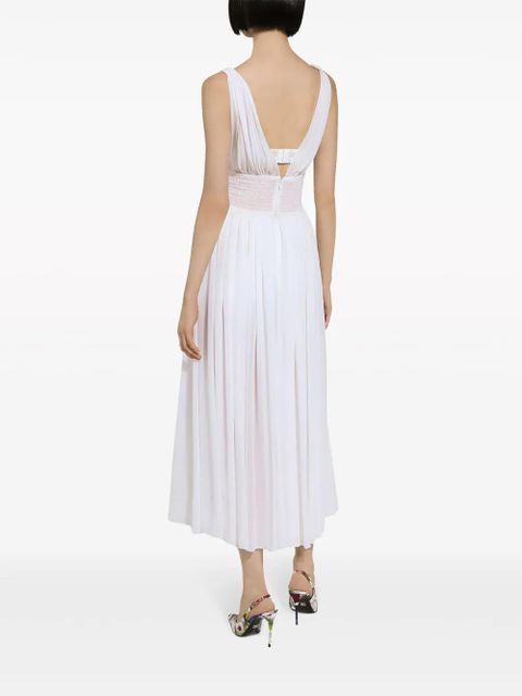 Dolce & Gabbana shirred-panel silk midi dress - White