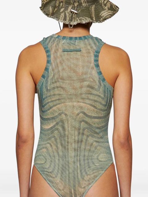 Jean Paul Gaultier spiral-print mesh bodysuit - Blue