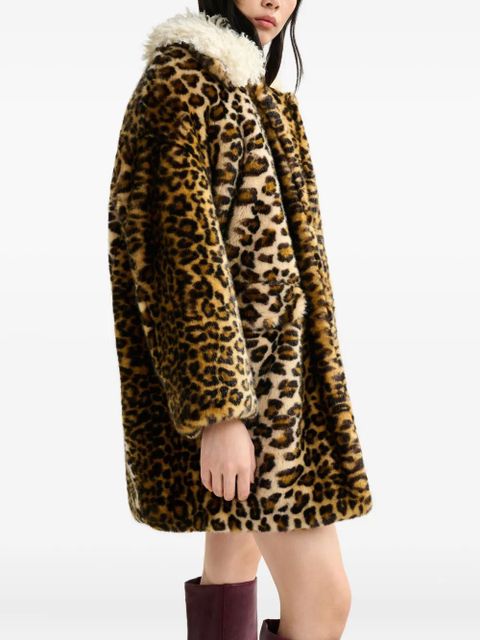 Essentiel Antwerp leopard-print contrast-collar coat - Brown