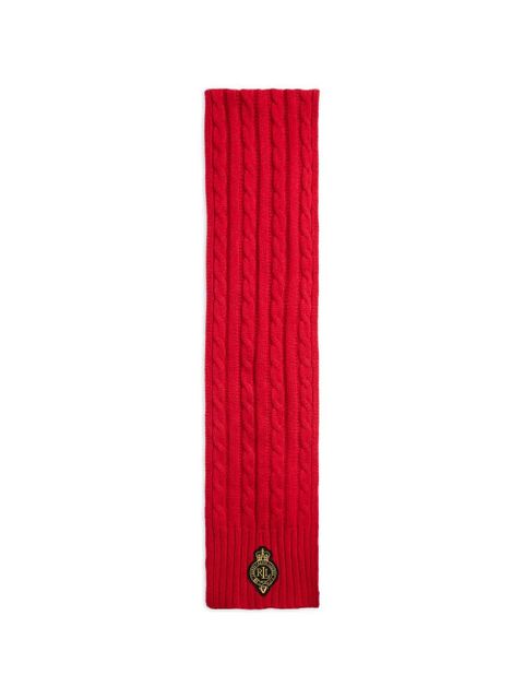 Lauren Ralph Lauren cable-knit logo-patch scarf - Red - zdjęcie produktu nr 1
