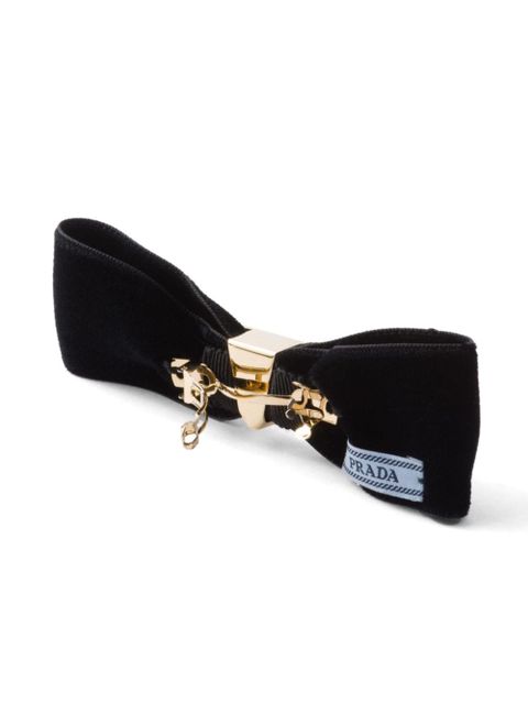 Prada triangle-logo velvet hair clip - Black