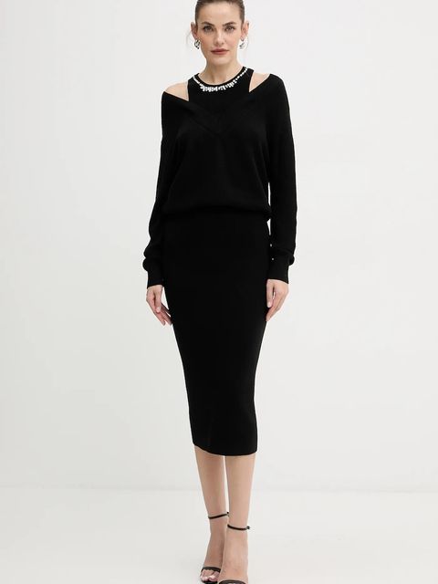 Liu Jo sukienka z dodatkiem wełny kolor czarny maxi prosta MF5161 MA85Q