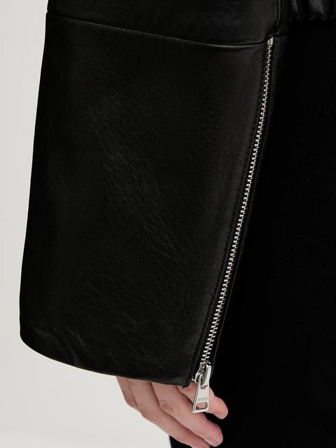 HUGO kurtka skórzana kolor czarny przejściowa oversize 50547184