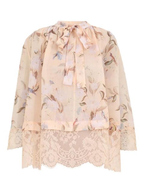 ZIMMERMANN Cascadian lace-trimmed floral blouse - Neutrals - zdjęcie produktu nr 1