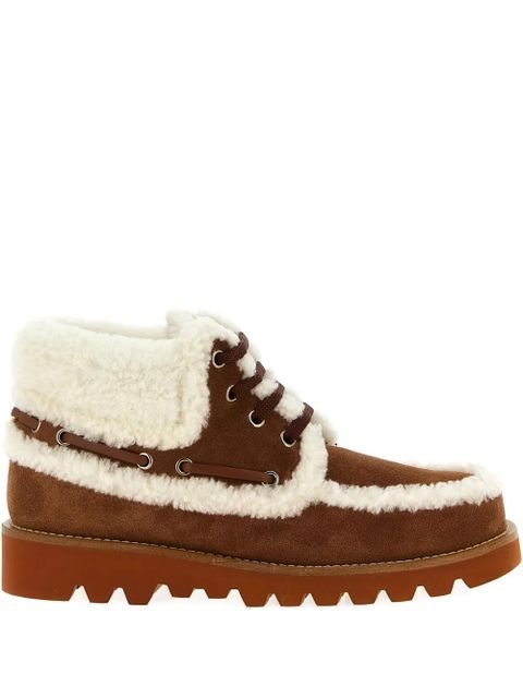 Valentino Garavani VLogo-detail lace-up leather boots - Brown