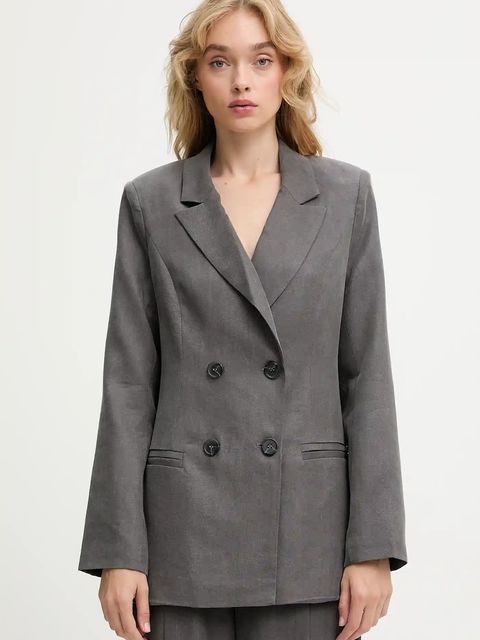 Answear.LAB marynarka kolor szary dwurzędowa gładka - zdjęcie produktu nr 2