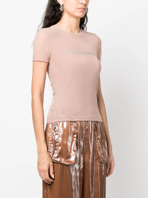 Blumarine logo-embellishment mesh T-shirt - Neutrals