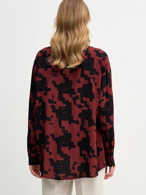 Sisley koszula damska kolor bordowy relaxed z kołnierzykiem klasycznym 5W4VLQ07F