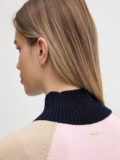 Barbour sweter z dodatkiem wełny Wren damski kolor beżowy z golfem LKN1727