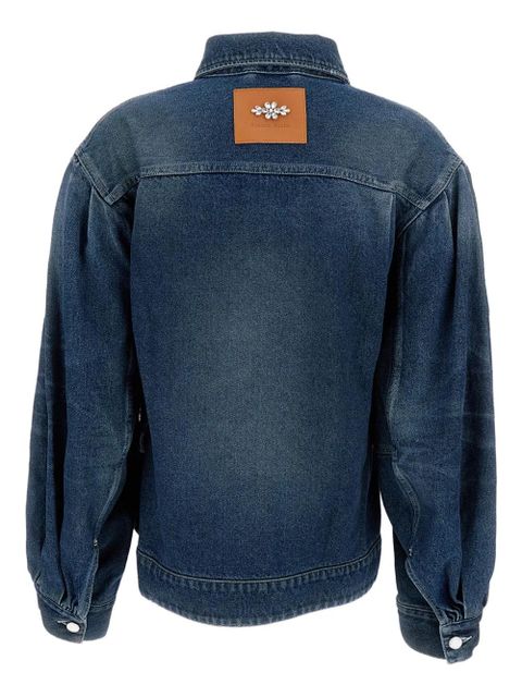 Simone Rocha pearl-embellished belted denim jacket - Blue