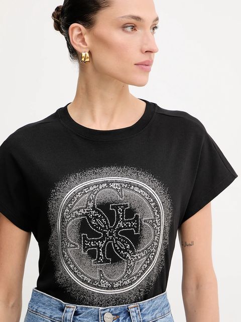 Guess t-shirt bawełniany 4G damski kolor czarny W5YI14 I3Z14