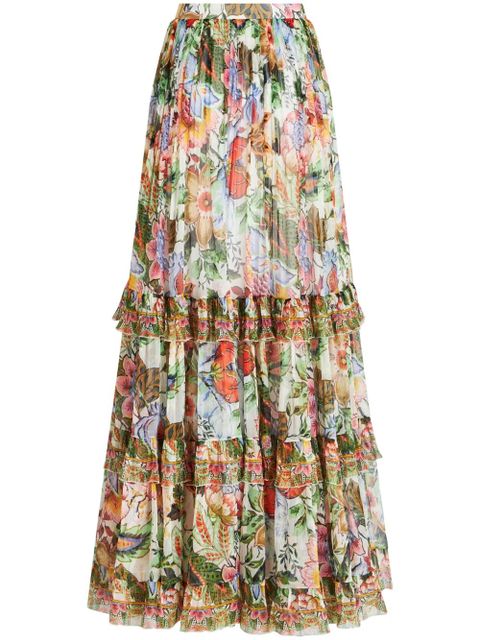 ETRO floral-print tiered silk skirt - White - zdjęcie produktu nr 1