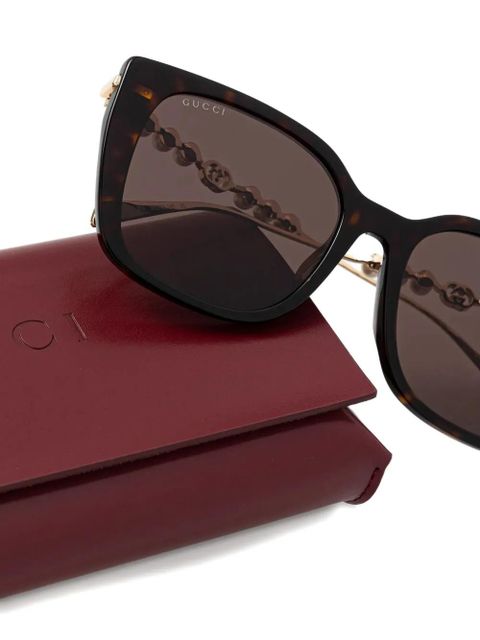 Gucci Eyewear pearl-detail square-frame sunglasses - Brown - zdjęcie produktu nr 2