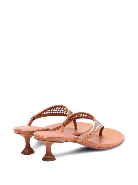 Amina Muaddi 45mm Cameron crystal-embellished leather sandals - Brown