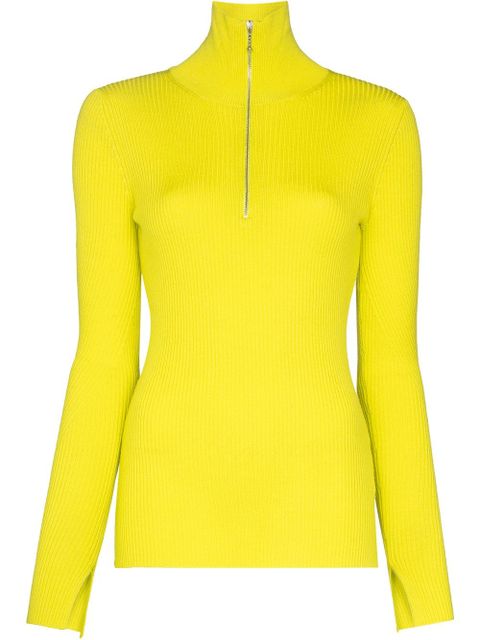 GANNI ribbed half-zip jumper - Green