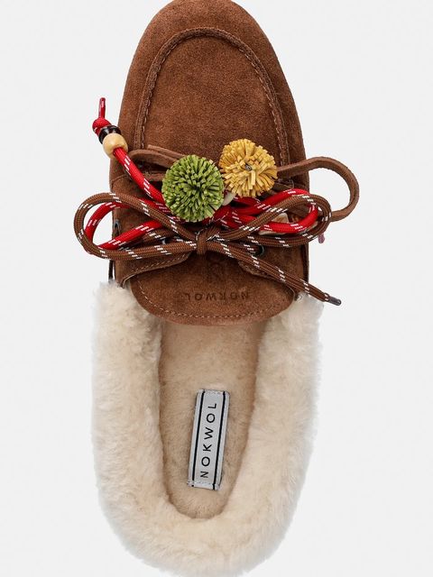 Nokwol kapcie zamszowe Coco Fur Tan Suede