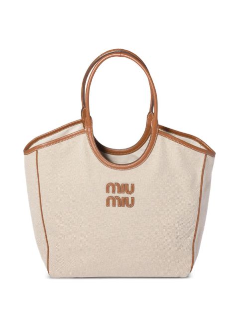 Miu Miu Ivy canvas and leather bag - Neutrals - zdjęcie produktu nr 1