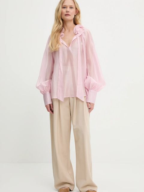 Answear.LAB spodnie z wełną damskie kolor beżowy szerokie high waist