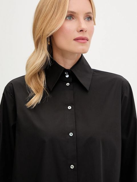 Karl Lagerfeld koszula bawełniana damska kolor czarny regular z kołnierzykiem klasycznym A3W11023