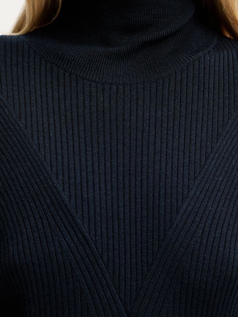 BOSS sukienka wełniana kolor granatowy maxi rozkloszowana 50548520