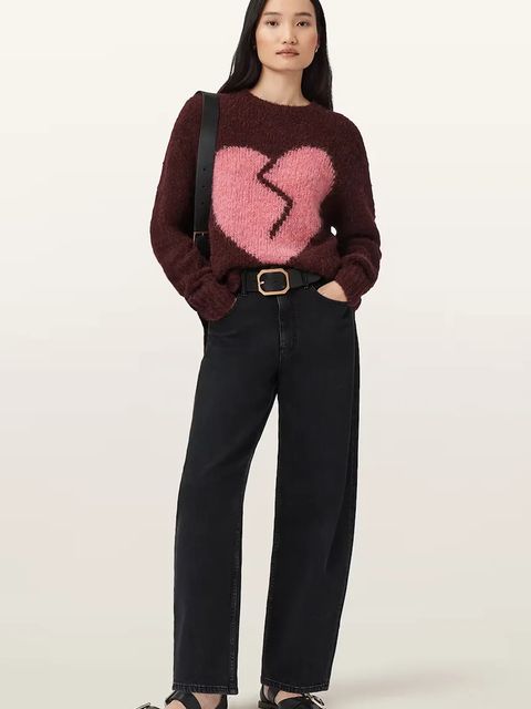 AllSaints sweter z dodatkiem wełny LUVHEART damski kolor czerwony ciepły W078KC